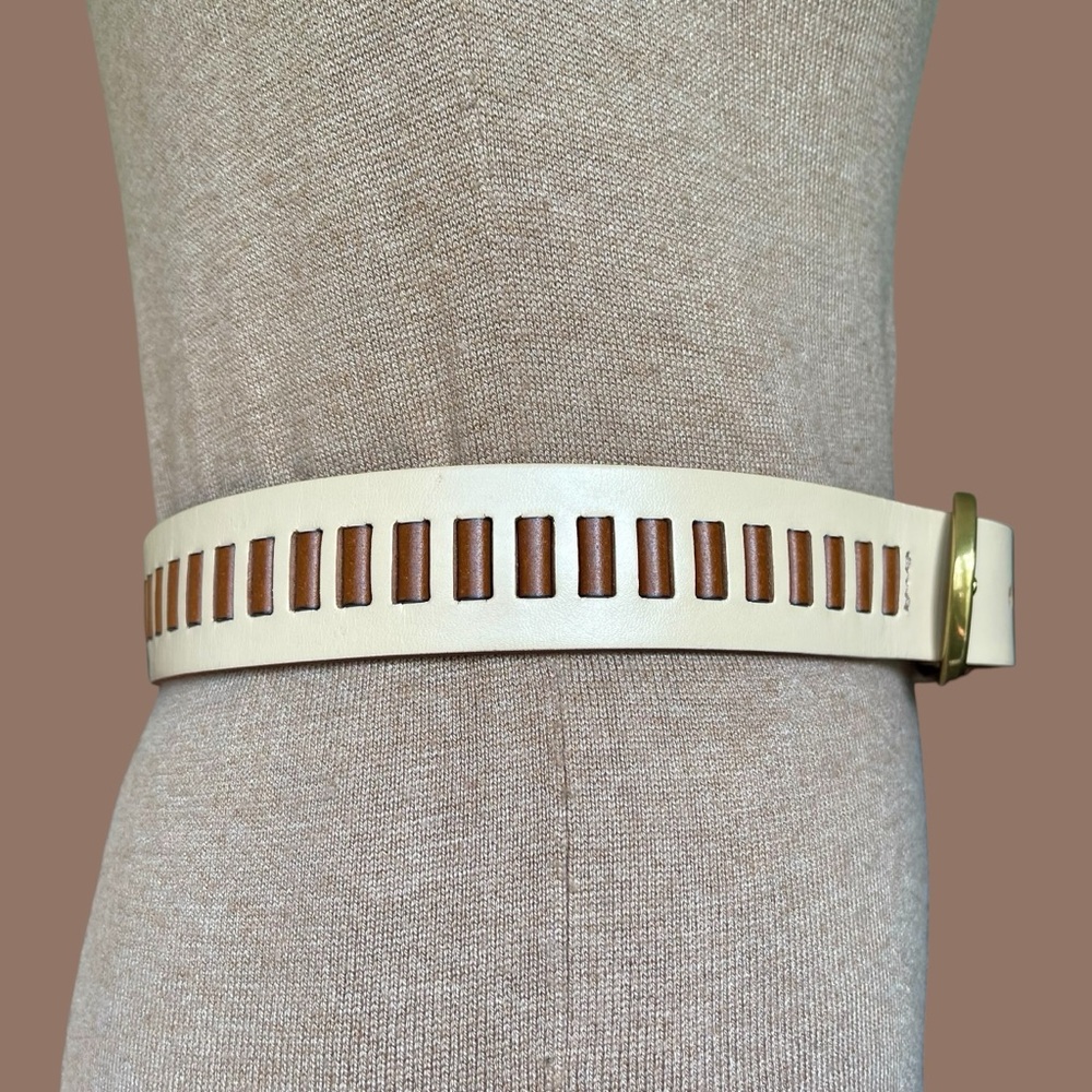 Fossil Leather Belt Cream and Cognac Brown Laced Festival Size S - Picture 6 of 17